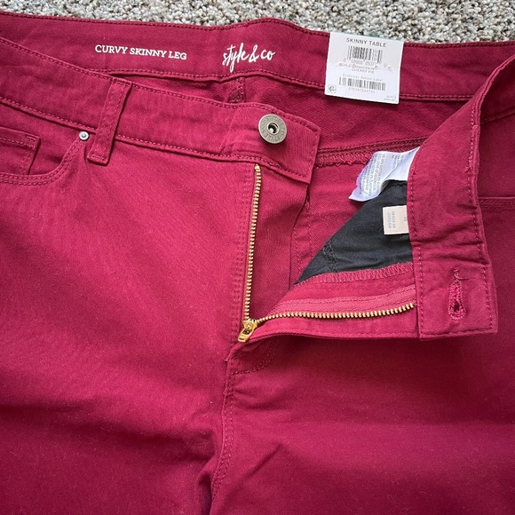 Style & Co Curvy Fit Skinny Jeans, Dark Red, Size 16, New with Tags - Picture 4 of 16